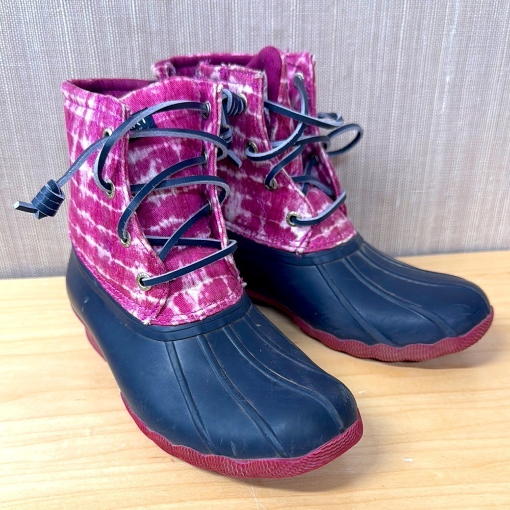 Sperry Saltwater rubber rain duck boots purple and blue youth size 2